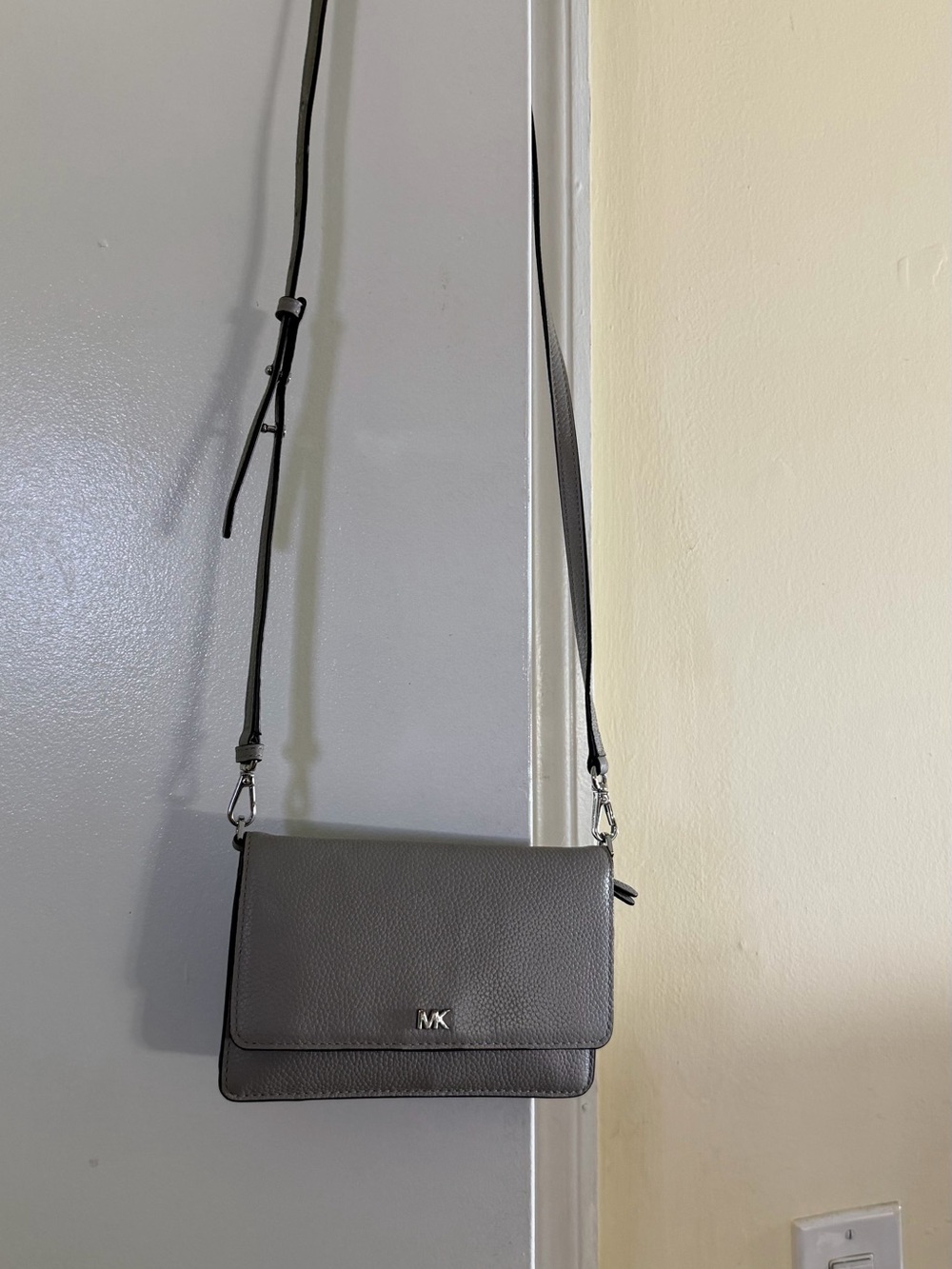 Michael Kors Gray Pebbled Leather Flap Crossbody